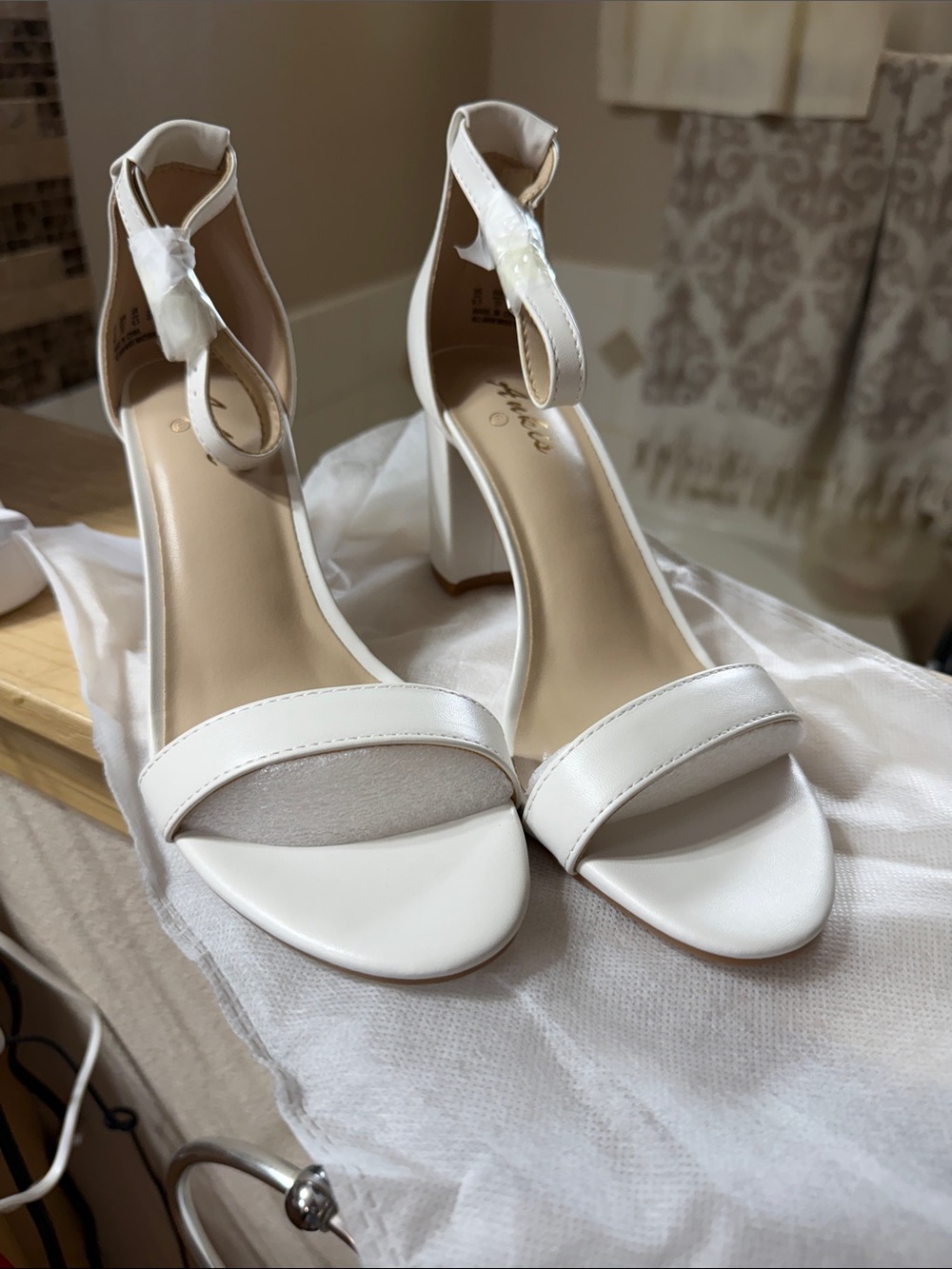 Ankle-Strap White Block Heel Sandals